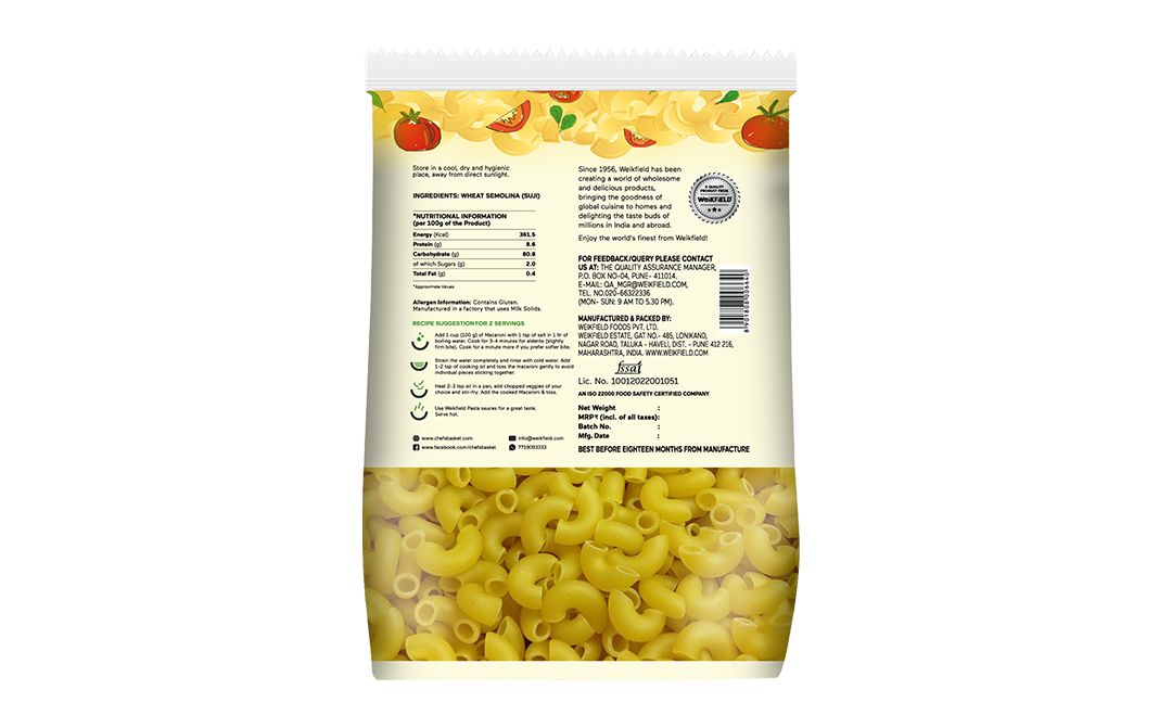 Chef's Basket Macaroni Pasta    Pack  500 grams